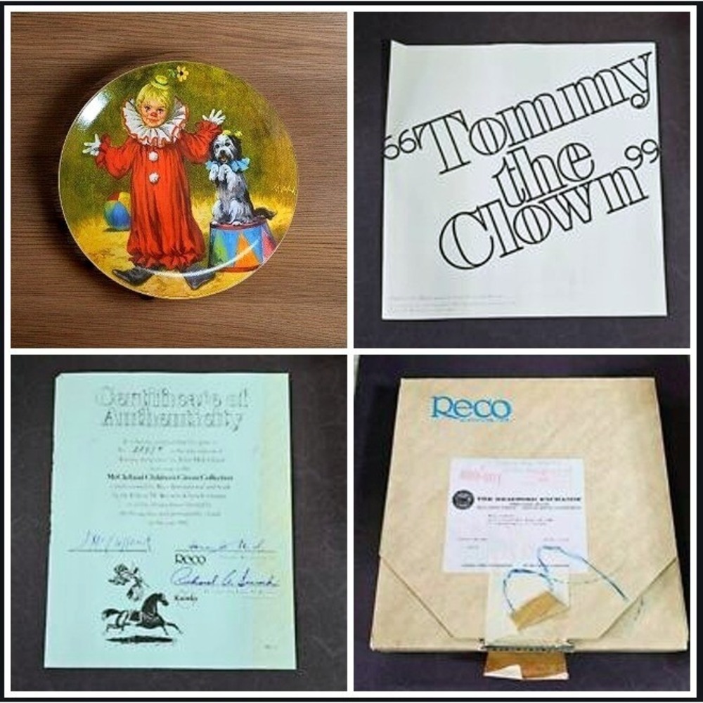 Reco Tommy The Clown Plate John McClelland Childrens Circus 1982 Vtg Box‎ COA